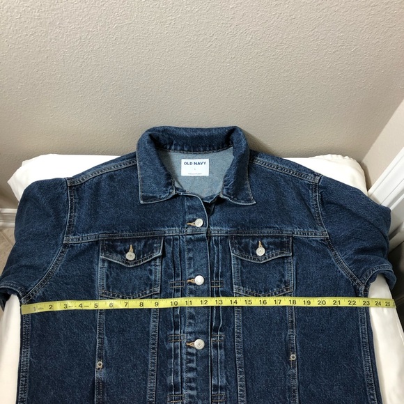 Old Navy 💯 % Cotton Dark Wash Relaxed Classic Button up Denim Jacket Size L - Picture 15 of 15